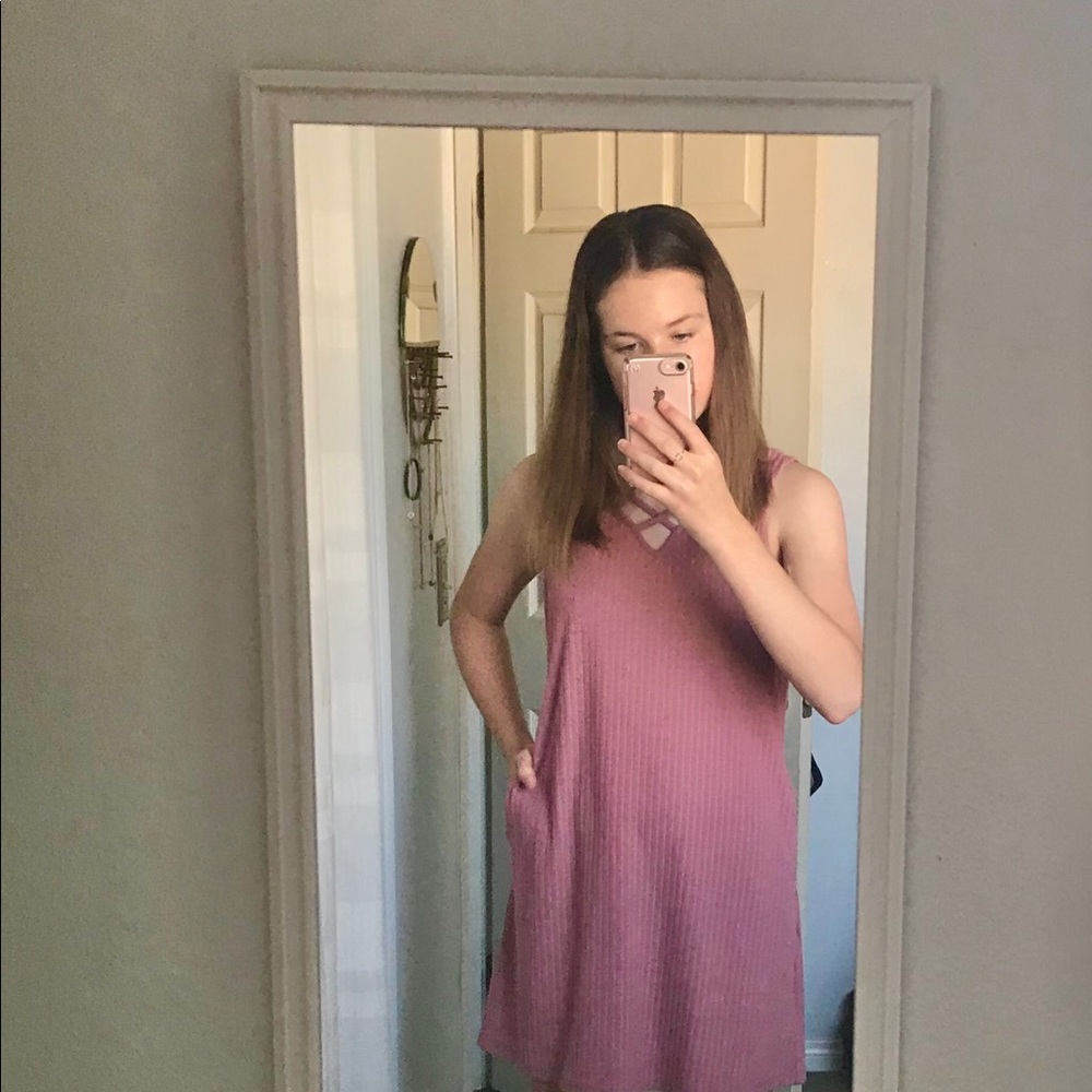 Deep Pink Ribbed Mini Dress